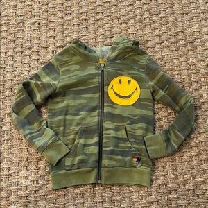 Rare Aviator Nation Green and Yellow Camouflage Hoodie with smiley 😊